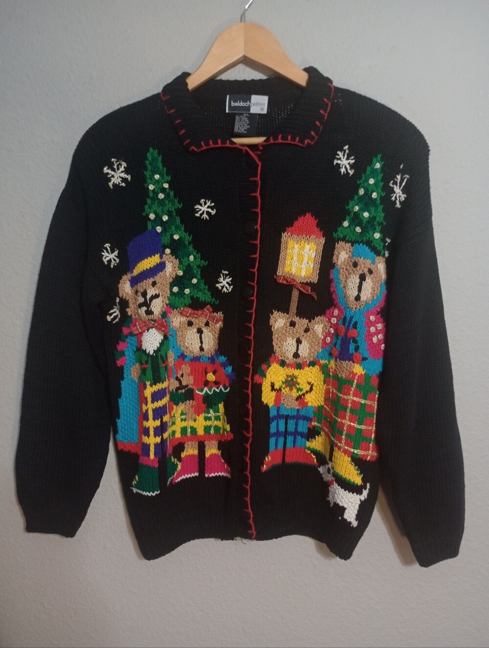 Vintage 90s Beldoch Petites Christmas Bears Cardigan Sweater